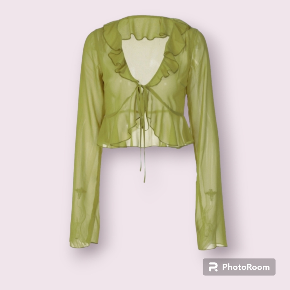 🔴2 Left🔴 Green Mesh V Neck Blouse